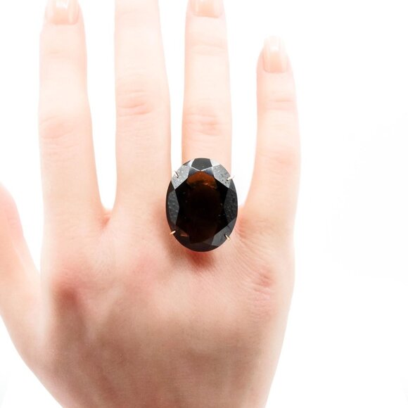 Vintage 14K Yellow Gold Smoky Quartz Statement Ring Size 6.75 - Picture 3 of 4